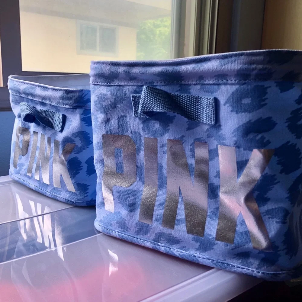 Victoria’s Secret VS PINK Blue Cheetah Print Silver Rare Display Storage Bins
